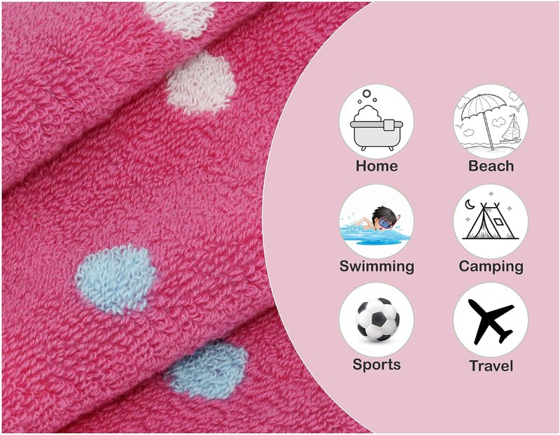 ORIGINAL KIDS 6 Piece Towel Set - Bath Time Sugar & Spice - 2 Towels, 2 Hand Towels, 2 Washcloths - 100% Cotton Jacquard Soft Absorbent Pool Beach Towel Gift - Pink Multicolor