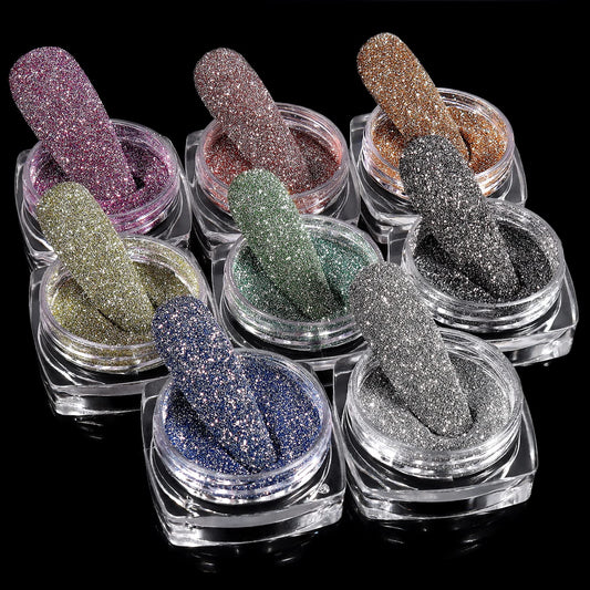 Laza 8 Colors Korea Diamond Nail Powder Sparkling Crystal Glitter Holographic Nail Dust Laser Silver Bright Shining Flakes for Acrylic Nails Polish Nail Art DIY Decoration - Shine Rainbow