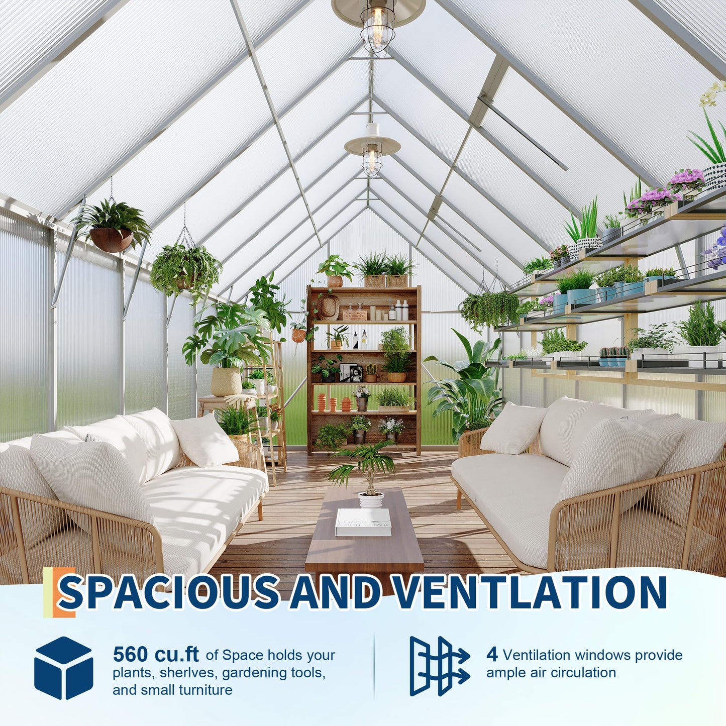 8X16 ft Polycarbonate Greenhouse with Aluminum Frame, Polycarbonate Greenhouse for Outdoors, Greenhouses with Ventilation and Rain Gutter, Aluminum Large Walk-in Greenhouses for Outside