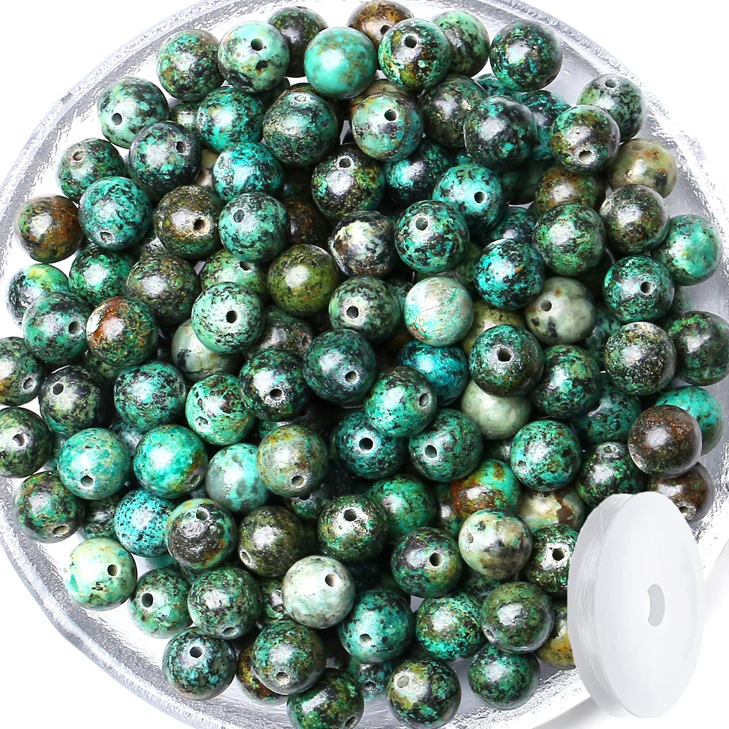 QINJIEJIE 100PCS African Turquoise Beads 8mm Natural Stone Beads Round Loose Gemstone Bead for Bracelet Beading Crystal Jewelry Making DIY Necklace Earrings 0.32"