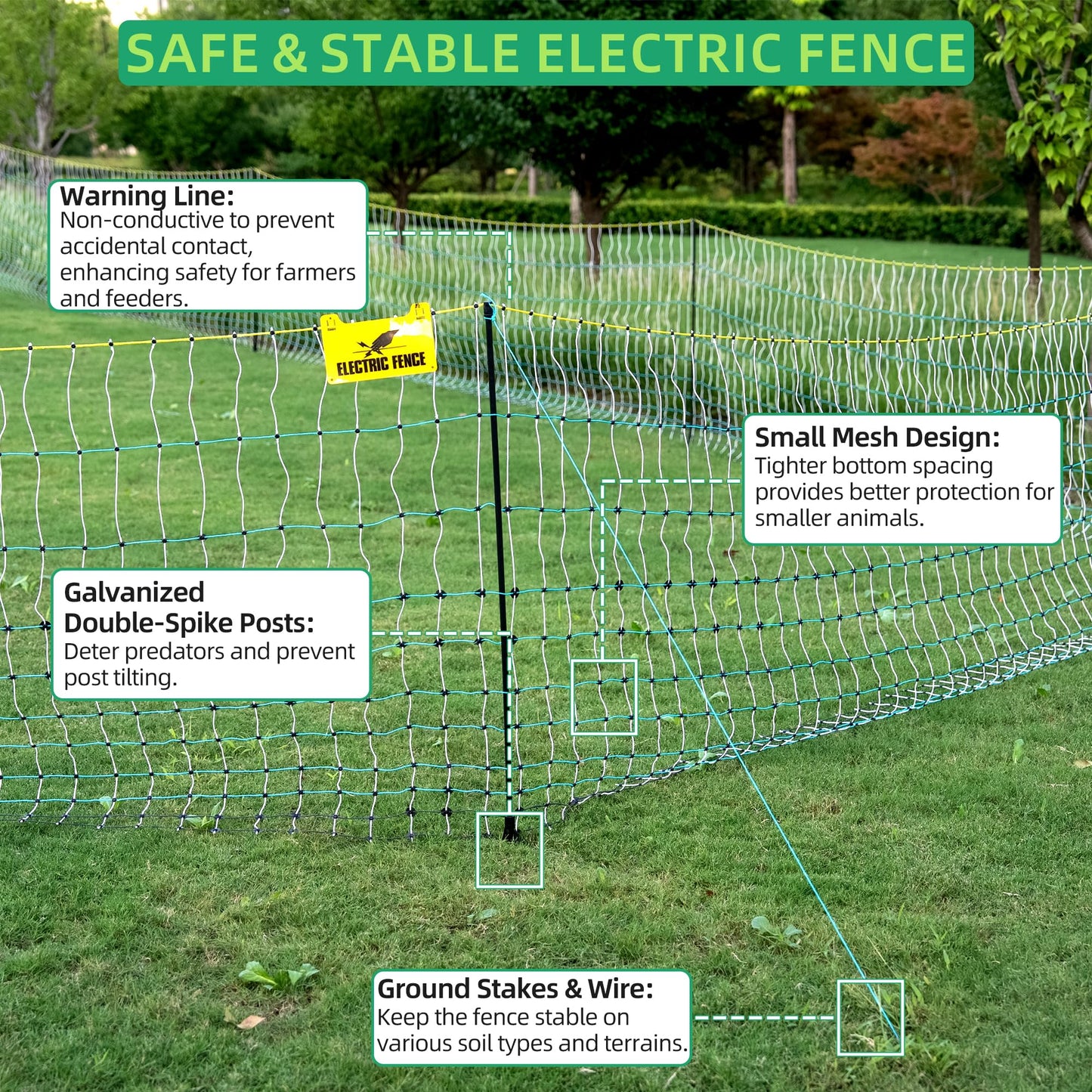 OULUU Poultry Netting Electric Fence - 41.5" H x 164' L, Portable Livestock Nets Mesh for Chickens, Ducks, Geese, Turkey, Electric Fencing for Backyards, Homesteaders, Farms, Ranches, Gardens