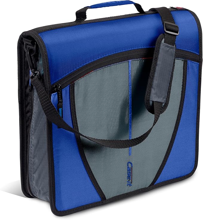Case-it Mighty Zip Tab School Zipper Binder | 3-Inch O-Rings, 600-Sheet Capacity, 5-Subject Expanding File Folder, Multiple Pockets & Storage Organizer, Shoulder Strap | D-146 Midnight Blue