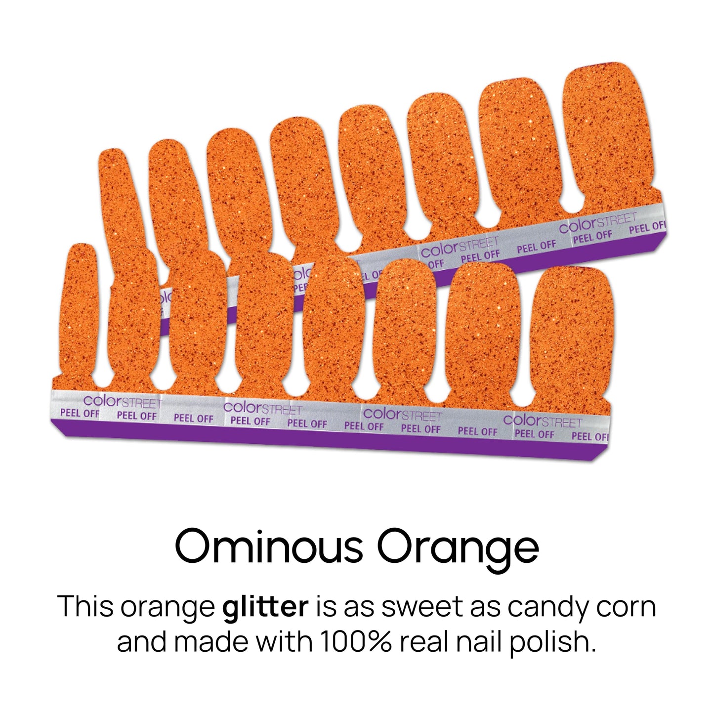 Color Street - Ominous Orange Nail Polish Strips - Real Nail Polish Stickers for Costume, Cosplay, Party & Festival Looks - 16 Double-Ended Strips