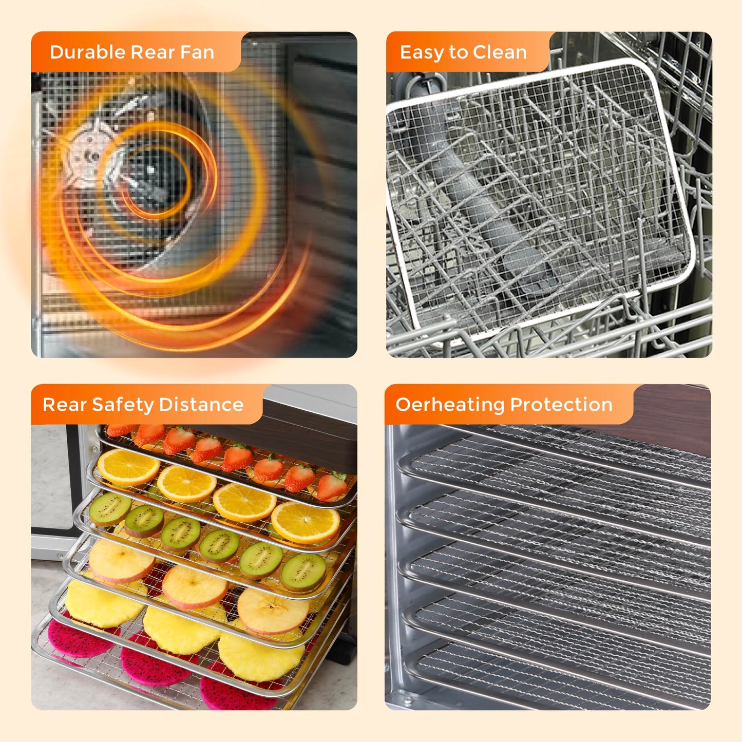 Stainless Steel Food Dehydrator, 700W, with Large 6 Trays (6.5 ft²) Drying Space, Digital Temp 86–167°F & 48H Timer, Dishwasher-Safe 18/8 Trays, for Jerky, Fruit, Herbs & Dog Treats