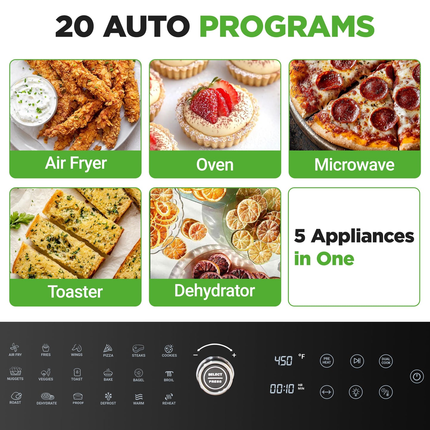 NutriChef 32 Quart Air Fryer & Oven | Digital Airfryer with 20 Presets, Dual Cook, Rotisserie, Bake & More | Multi-Function Convection Countertop Oven | Large Capacity | 18" x 17" x 14 | Black