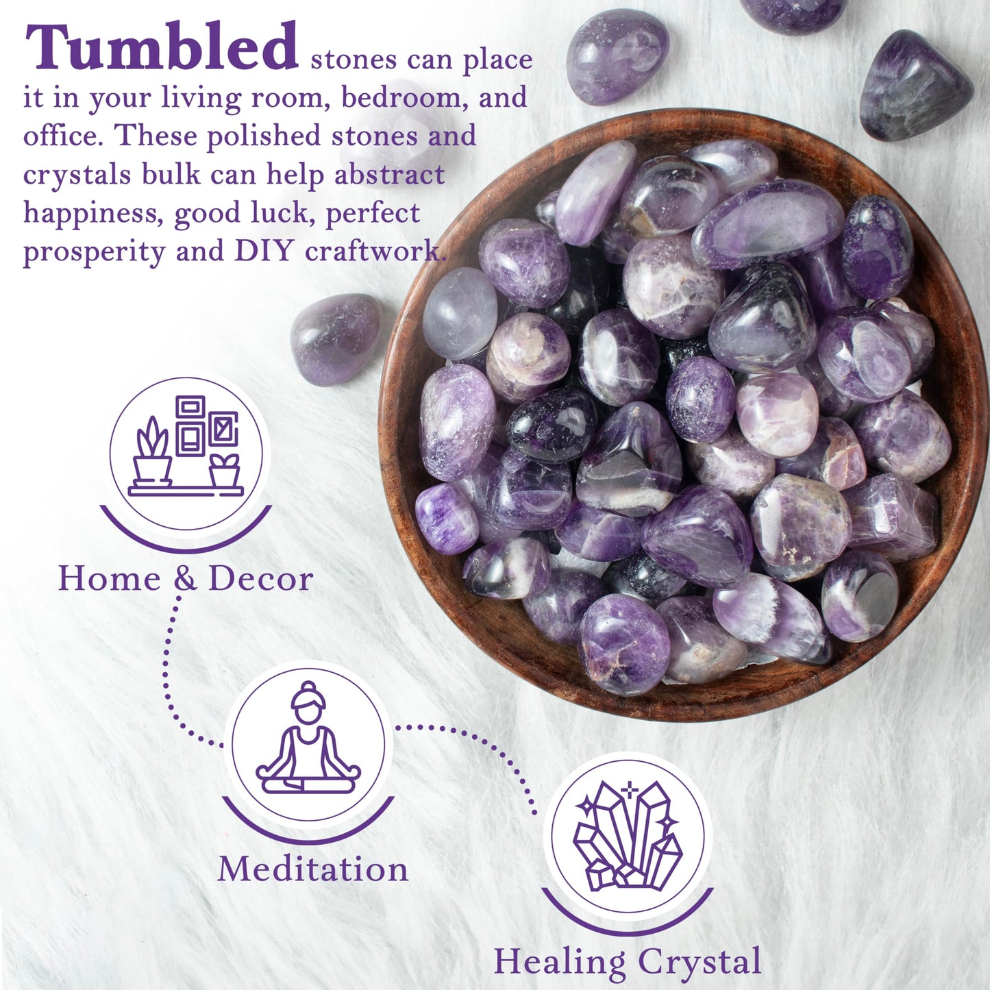 Crocon® 1LB Amethyst Tumbled Stones and Crystals Bulk 2000+ carats, Polished Stones Rock Collection vase Filler tumbles Crystals Healing Reiki Gemstone Gifts, Fountain tumbles Size 20 mm