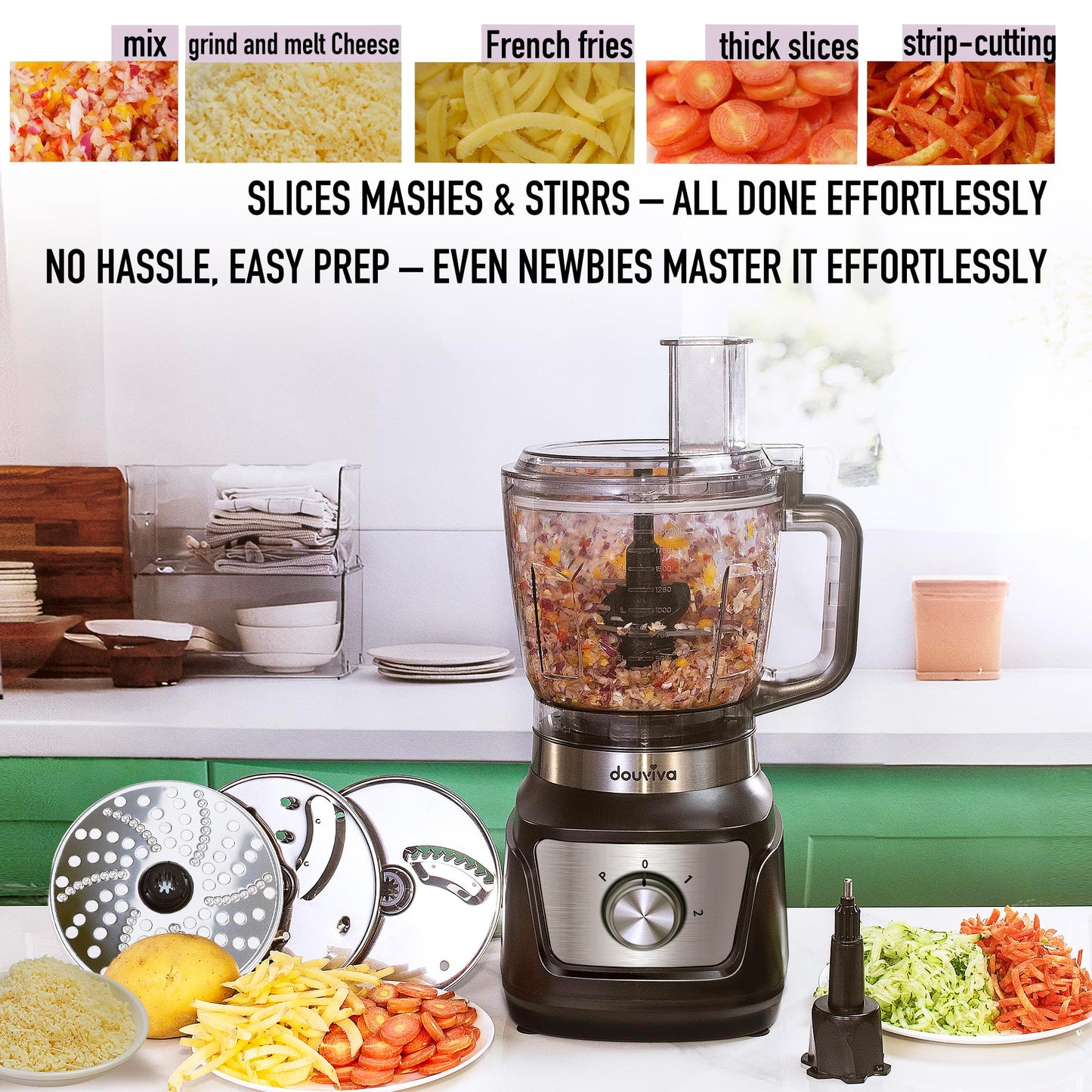 Food Processor Blender Combo,3-1 Countertop Blender with 8-cup Processor Bowl,Grinder,24oz To-Go Lid Cup,1000W Blenders for Kitchen with Smoothies&Shakes, Electric Cheese Grater/Shredding,Dough