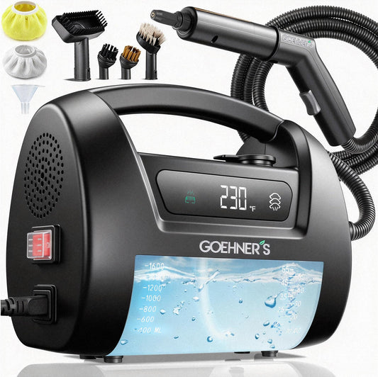 2026 Upgraded Handheld Steam Cleaner, 230°F/3.5 Bar High-Pressure Portable Hand Held Steamer for Home & Car, 30s Heat-Up, Chemical-Free Deep Cleaning for Kitchen, Bathroom, Grout & Car Detailing-Black