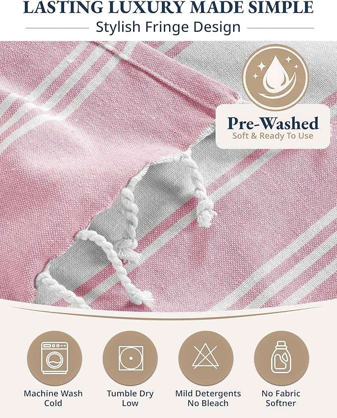LANE LINEN Large Beach Towel, Turkish Towel, Lightweight Beach Towels for Adults, 39"x71" Oversized Pool Towels, Absorbent, Quick Dry, Durable Sand Proof Beach Towel, 39"x71" - Candy Pink