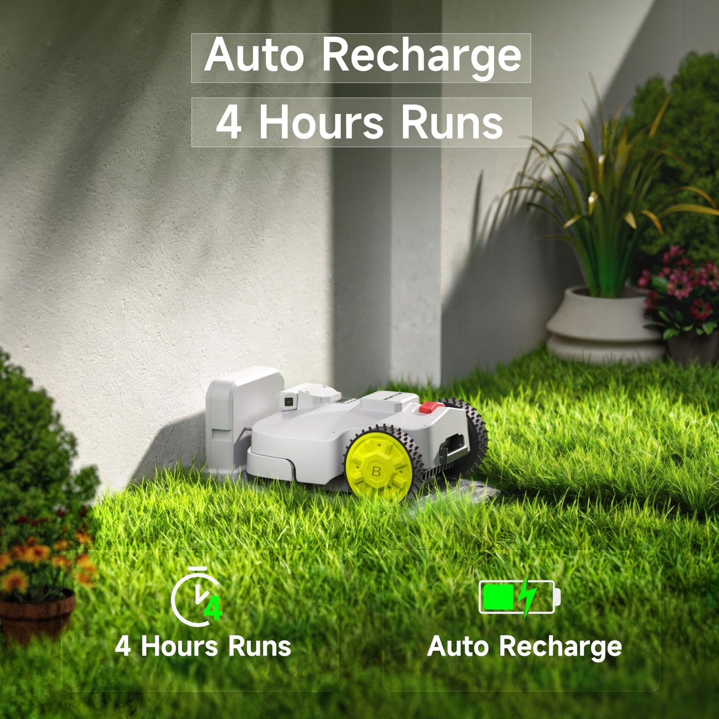 BESTMOW Robot Lawn Mower — 1.5 Acre Ultra Quiet Self Charging Robot Mower, Up to 4 inches Cutting Height, Robotic Lawn Mowers with RTK+4 Eye Vision, Mapping and Anti Theft tech, APP Control