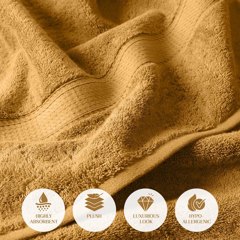 Superior Egyptian Cotton Pile 6-Piece Towel Set, Includes 2 Bath, 2 Hand, 2 Face Towel/Washcloth, Heavyweight, Ultra Soft Luxury Towels, Thick Plush Essentials, Guest, Spa, Hotel, Gold