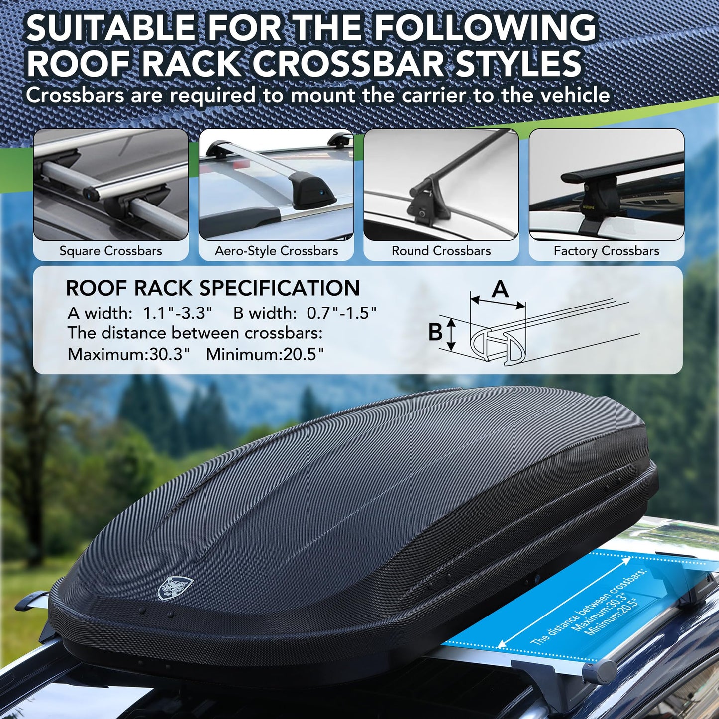 GarveeTech Rooftop Cargo Box Carrier,Dual-Side Opening Roof Mount Travel Luggage Storage Capacity,165 LBS Weight Capacity with Secure Straps&Keys, Vehicle Hard-Shell Carriers,Black (14 Cubic)