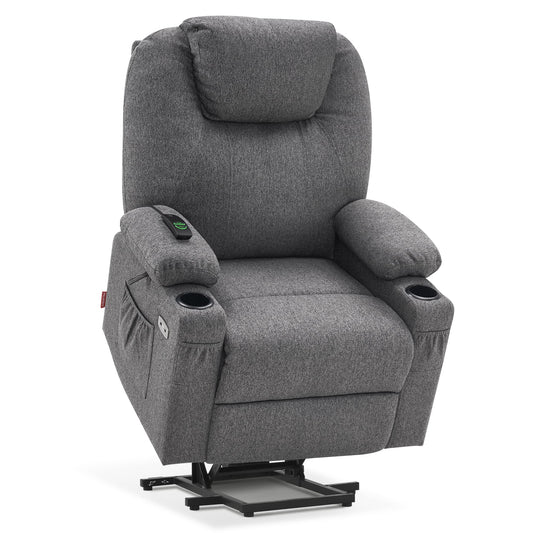 MCombo Power Lift Recliner Chair for Elderly, Lift Chair with Heat and Massage for Tall People, USB&Type C Ports, Extended Footrest, Cup Holders, Fabric 7516 (Large,Dark Grey)