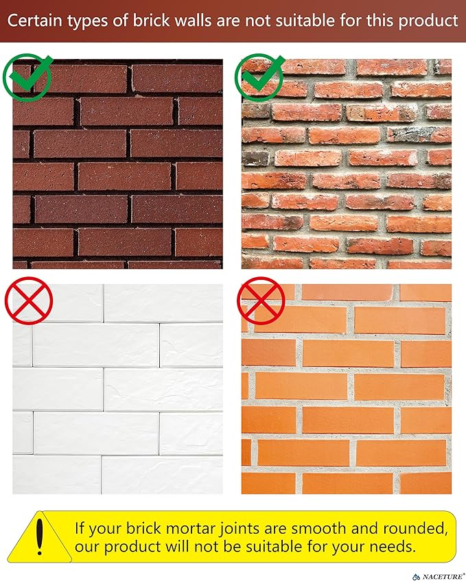 NACETURE Brick Hook Clips (4 Pack) – No-Drill Brick Hangers for 2.25"–2.40" Bricks, Require ≥1/8" Mortar Recess, Holds up to 25 lb – Outdoor Wreath & Light Clips
