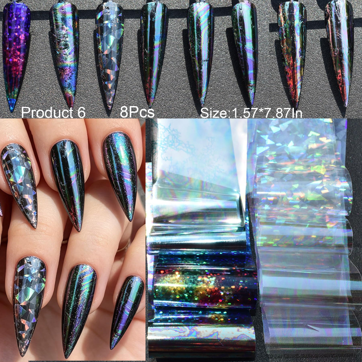 58 Sheets Nail Art Transfer Foil Stickers, 1.57x7.87In Flower Lace Holographic Nail Foil, Iridescent Floral Lace Nail Decals for Women Girls DIY Nail Art Decorations
