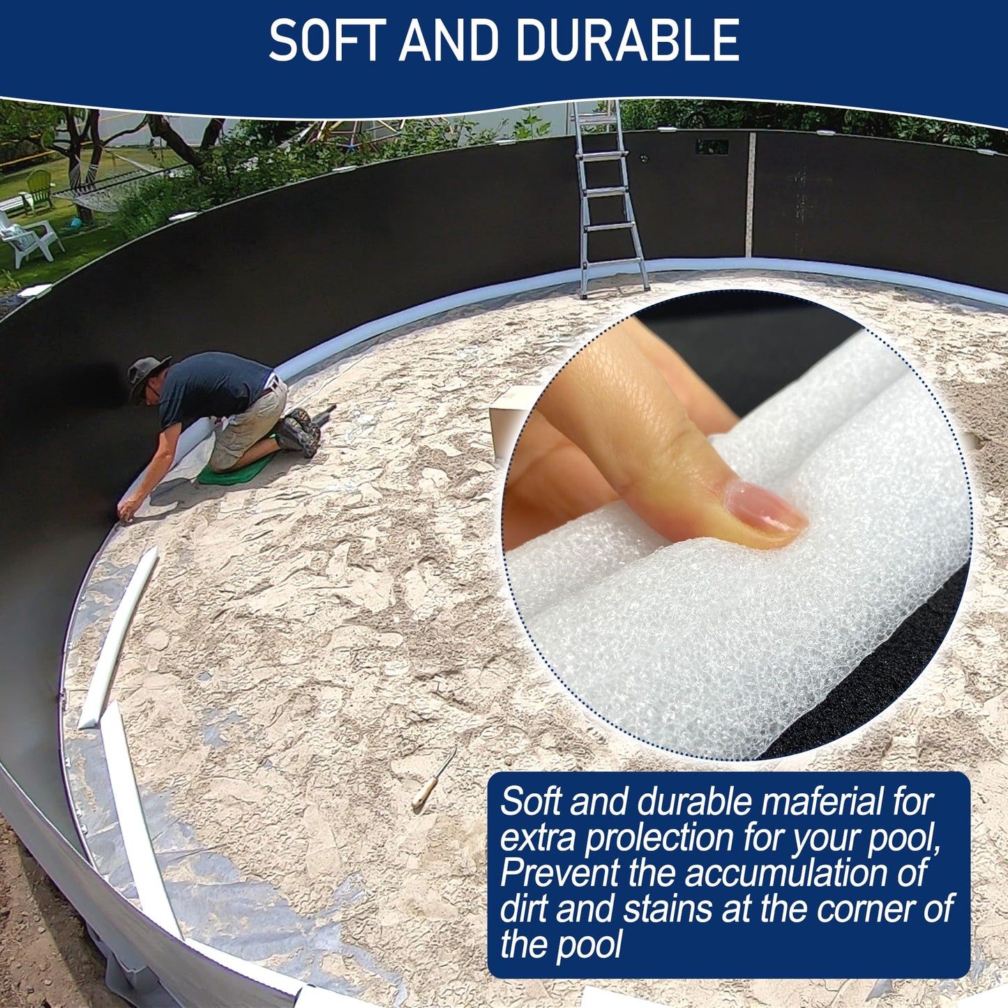 Desunqin 46.5" 16PCS Peel and Stick Pool Cove for 18' Round Above Ground Pool, Closed Cell Foam Peel and Stick Above Ground Pool Cove with Adhesive Backing, Protect Pool Liner, Prevents Excess Wear