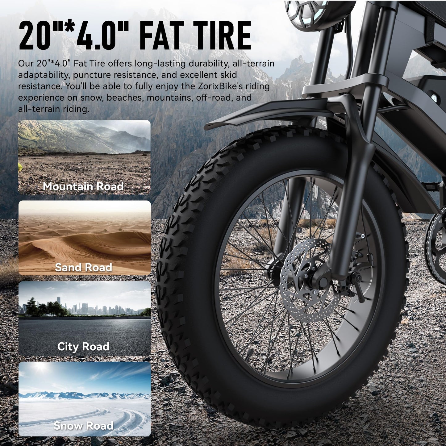 ZorixBike Electric Bike for Adults,48V 20AH - Peak Power 1500/3000W Brushless Motor Electric Bicycle - Max Speed 31-35MPH - Max 80 Miles Range - 20" x 4.0" Fat Tire Dirt EBike,R8-1500W