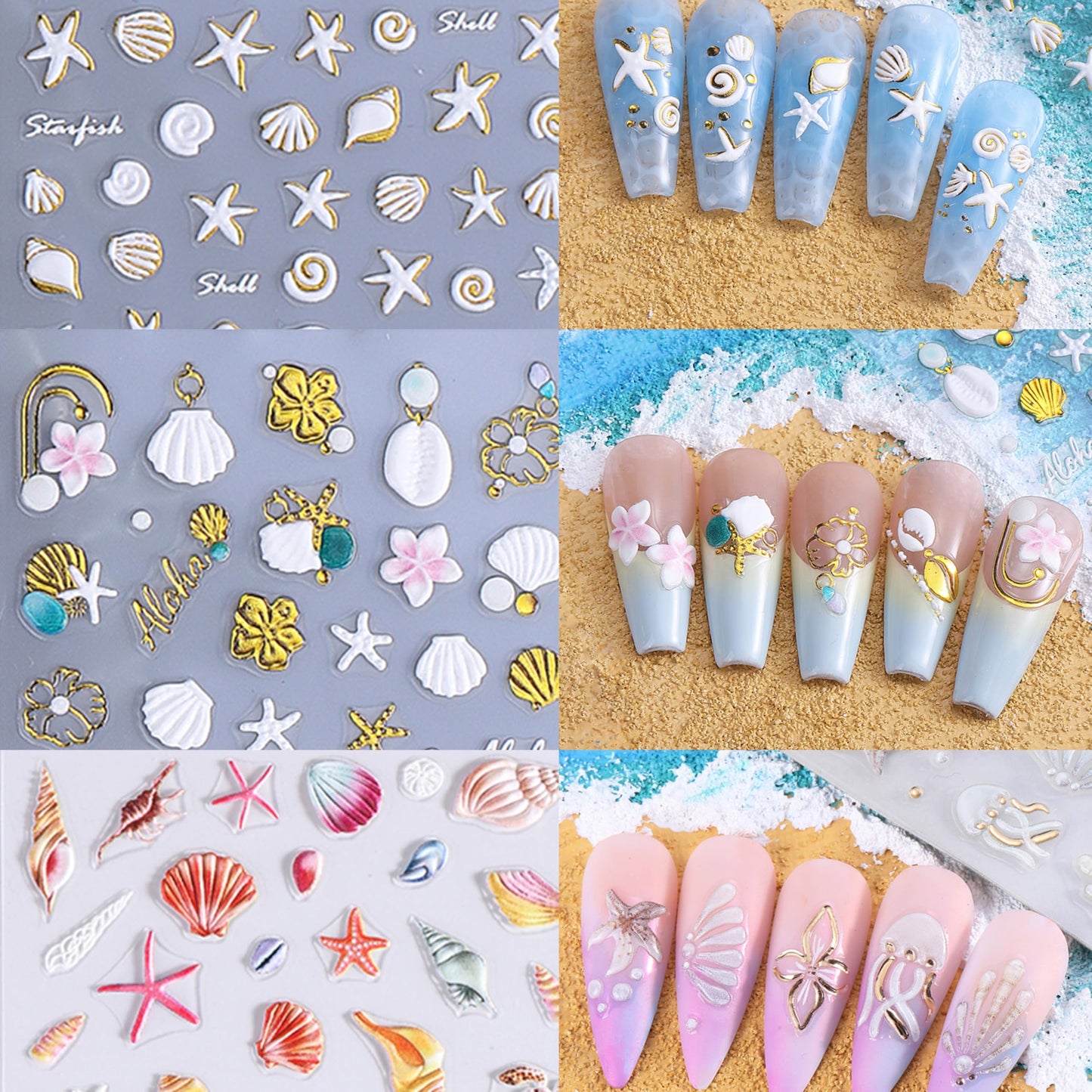 3 Sheets Summer Beach Ocean Nail Art Stickers 5D Embossed Summer Nail Decals Starfish Flower Seashell Nail Stickers Summer Sea Beach Nail Design Hawaiian Flower Nail Supplies for Women Manicure DIY