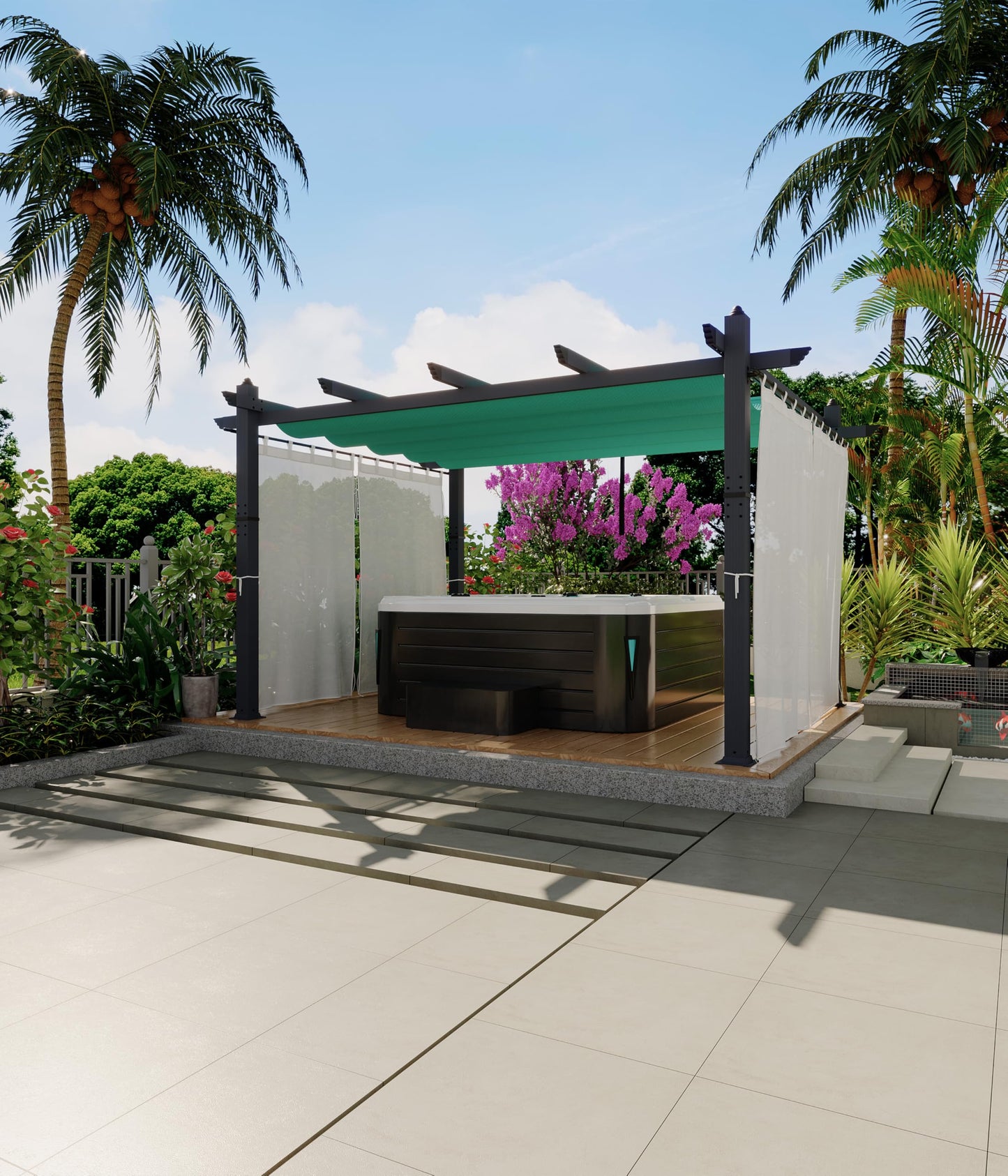 GarveeLife 10 x 13 ft Aluminum Pergola, Outdoor Metal Gazebo with Adjustable Canopy, Reinforced Frame Outdoor Shelter for Backyard, Patio, Garden and Deck - Blue with Mosquito Netting
