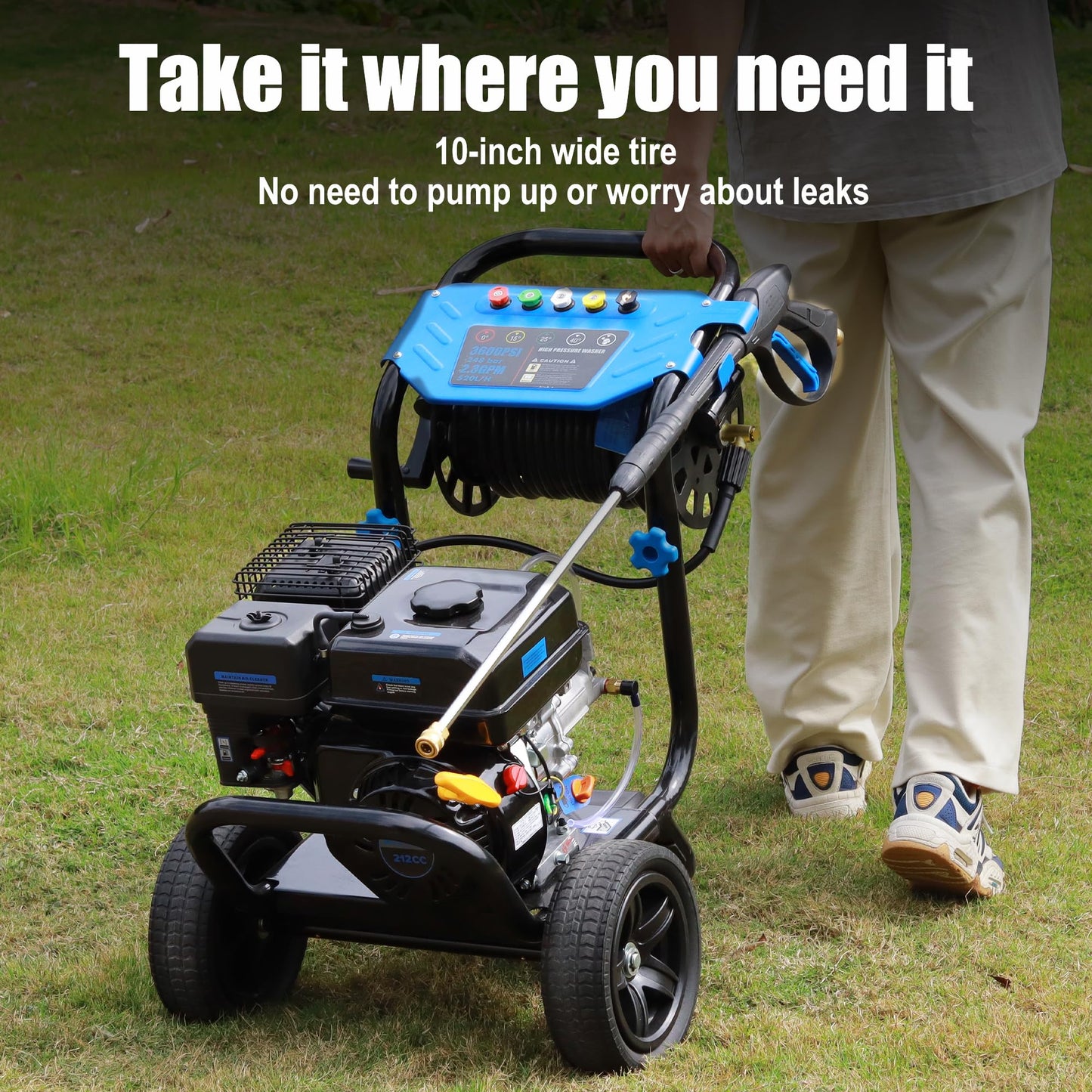 Ezasin Gas Pressure Washer 3600 PSI, 2.3 GPM Heavy Duty High Power Washer,212CC Engine with 30FT Hose, Axial Aluminum Pump, Soap Tank, Spray Gun and Wand, 5 Quick Connect Nozzle (Blue)