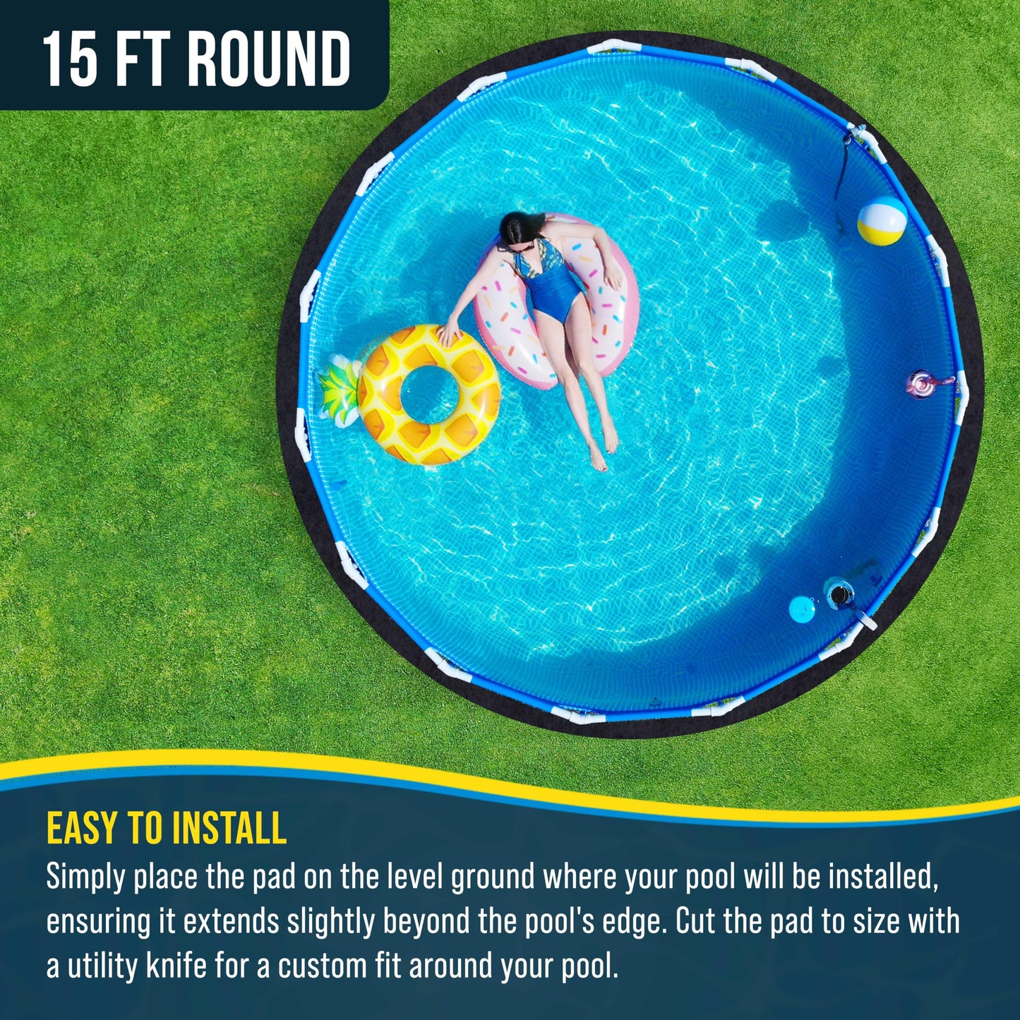 U.S. Pool Supply Ground Shield 15-Foot Round Heavy Duty Pool Liner Pad for Above Ground Swimming Pools - Protects Pool Liner, Prevents Punctures, Weed Barrier, Eco-Friendly Fabric - Extends Liner Life