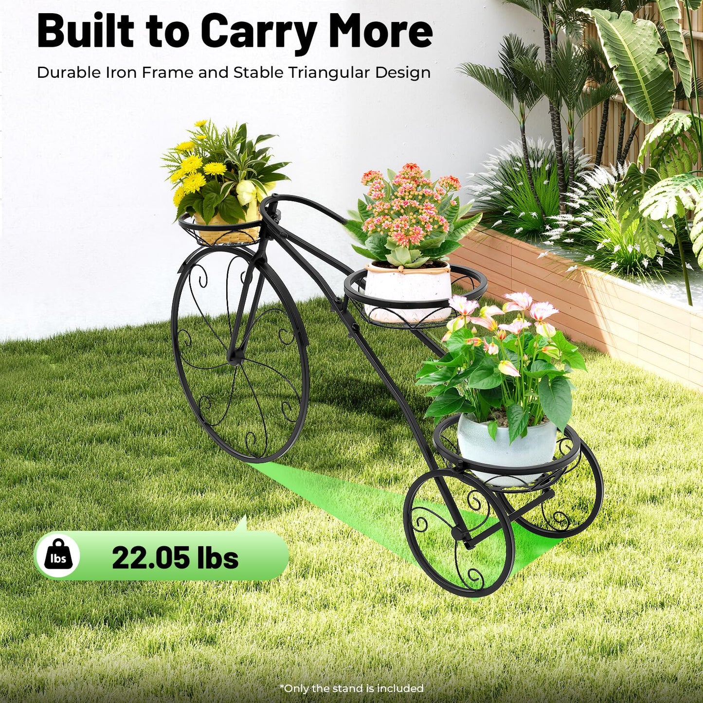 PROYONGOO Bicycle Planter, 3 Tier Tricycle Flower Plant Stand with Wheels, Bicycle Planters for Outdoor Plants, Entryways, Living Rooms, Sunny Windows, Staircases, Screened Terraces