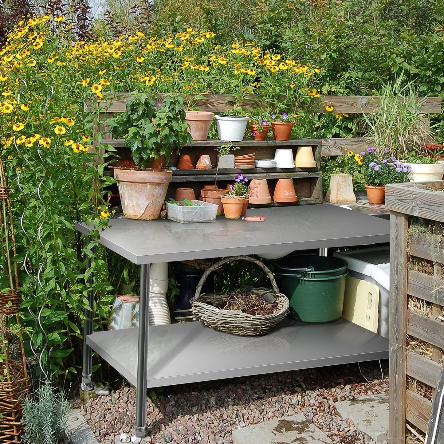 HXCFYP NSF Certified Stainless Steel Prep Table 24x18 with Undershelf for Restaurant, Home, & Hotel - Heavy Duty Commercial Grade Worktable for Food Preparation & Christmas Cooking