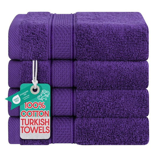American Soft Linen Salem Washcloth Sets, 4 Piece Luxury 600 GSM 100% Cotton Washcloths for Bathroom, 13x13 inches Washrags Premium Quality Hand Face Towels, Purple