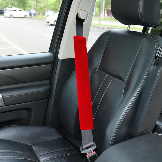 Amooca Soft Faux Fur Universal Fit Seatbelt Cover Car Truck SUV Airplane Seat Belt Shoulder Pad for Carmera Backpack Straps Neck Cushion Protector Extra Long 19.7in Red