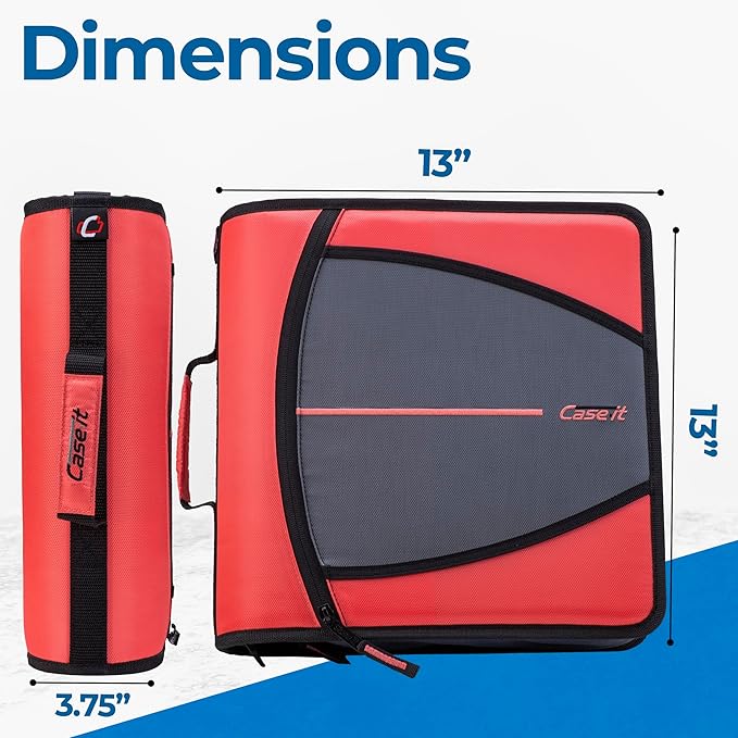 Case-it Mighty Zip Tab School Zipper Binder | 3-Inch O-Rings, 600-Sheet Capacity, 5-Subject Expanding File Folder, Multiple Pockets & Storage Organizer, Shoulder Strap | D-146 Coral