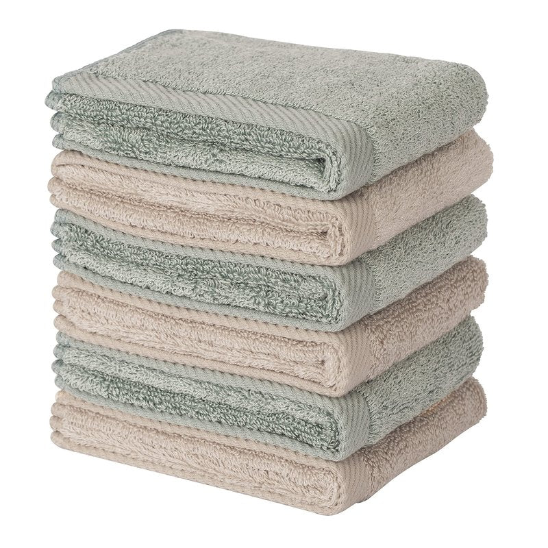 Mother-Earth 6-Pack Bath Washcloths 12"x12" - Soft and Absorbent Face Towels, Quick-Drying Wash Cloths for Sensitive Skin, Premium Quality for Daily Use (Olive-brow)
