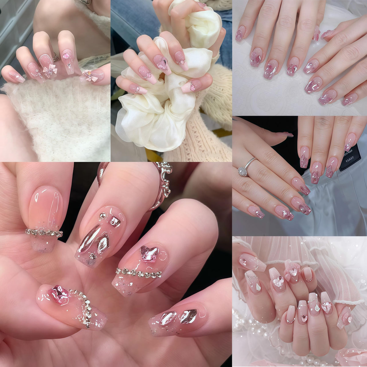 12 Grids Pink Multi Shapes Nail Charms Bow Knot Nail Rhinestones Love Water Drop Design Nail Art Charms Acrylic Nail Art Accessories Crystal Flatback Shiny Nail DIY Decoration Women