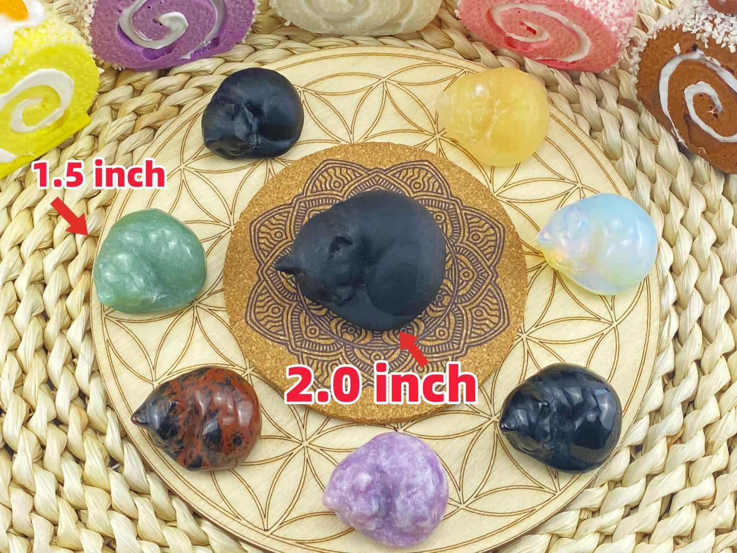 YATOJUZI 2" Cat Decors Statue Red Obsidian Crystals Sleeping Cats Gemstone Hand-Carved Cute Animal Statues Figurine Stones Room Home Office Desk Decor Lucky Reiki Kitten Ornaments Gifts for Women Men