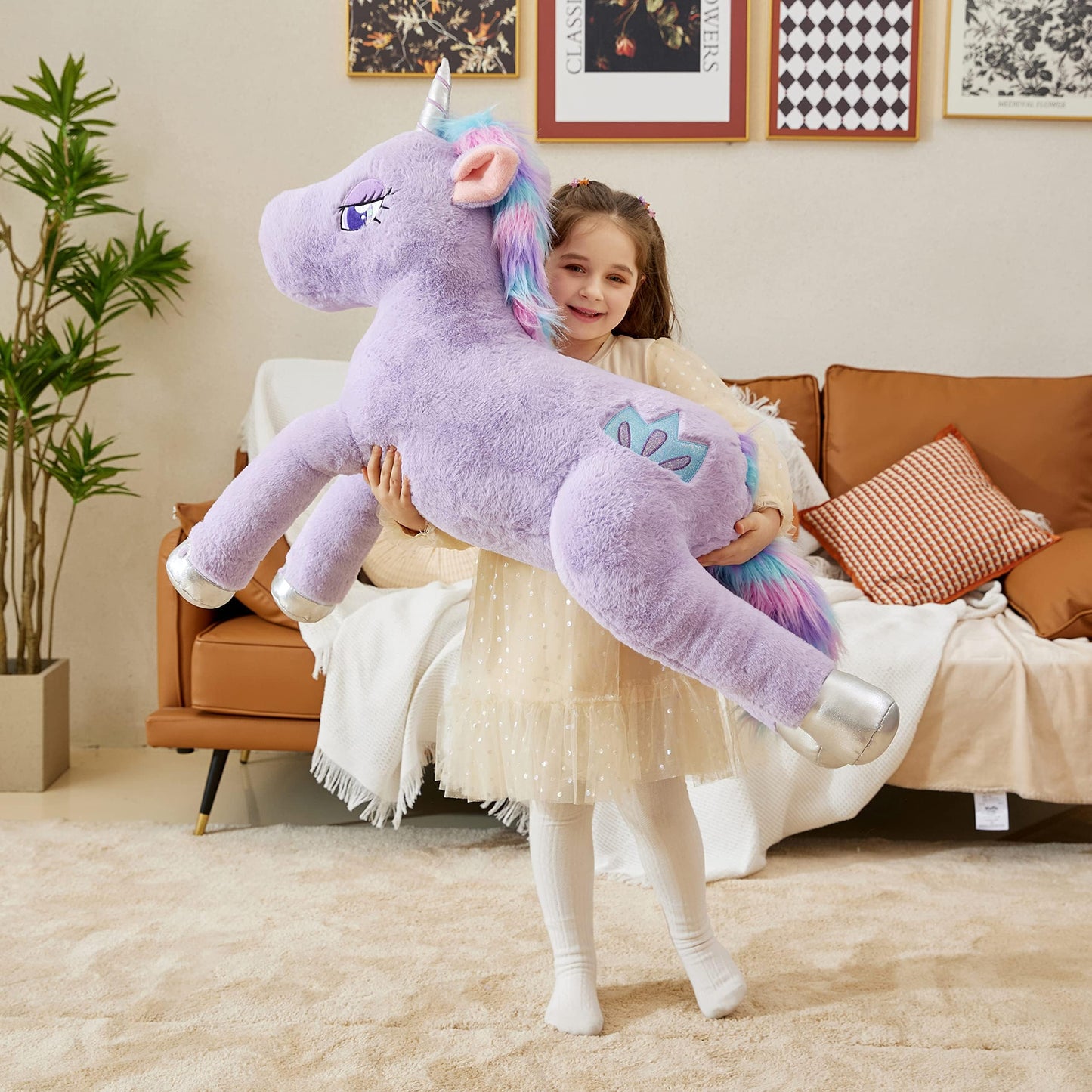 IKASA Giant Unicorn Stuffed Animal Plush Toy,Large Big Jumbo Soft Toys,43" Huge Size Cute Fluffy Plushy Fat Oversized Plushie,Gifts for Kids Girls Boys (43 inches, Purple)