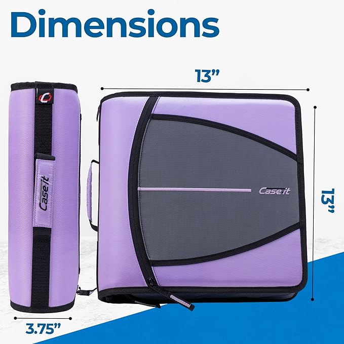 Case-it Mighty Zip Tab School Zipper Binder | 3-Inch O-Rings, 600-Sheet Capacity, 5-Subject Expanding File Folder, Multiple Pockets & Storage Organizer, Shoulder Strap | D-146 Lavender (Pack of 6)