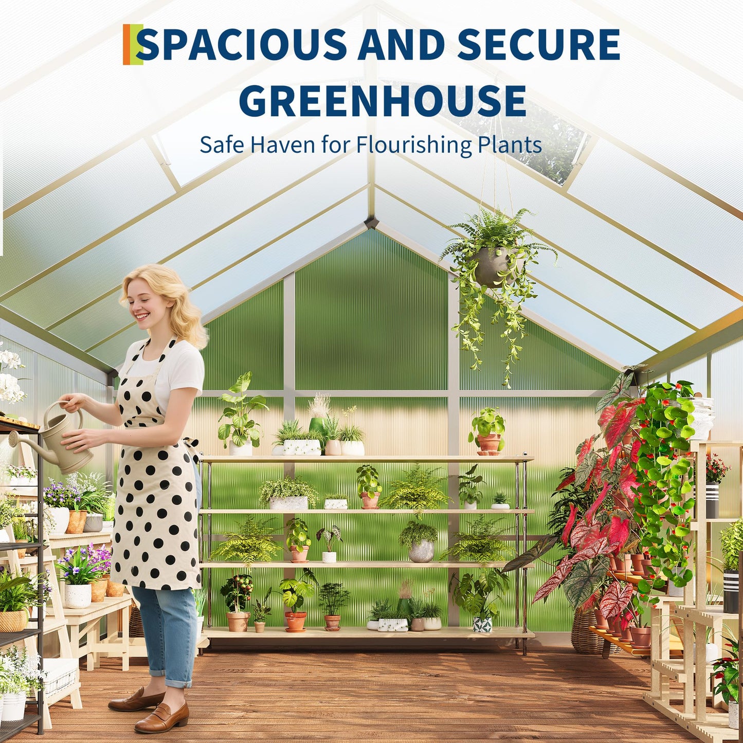 6X8 FT Outdoor Polycarbonate Greenhouse, Sturdy Aluminum Frame, Adjustable Roof Vent, Ideal for Backyard, Patio, or Garden, All-Weather Green House for Growing Plants and Vegetables