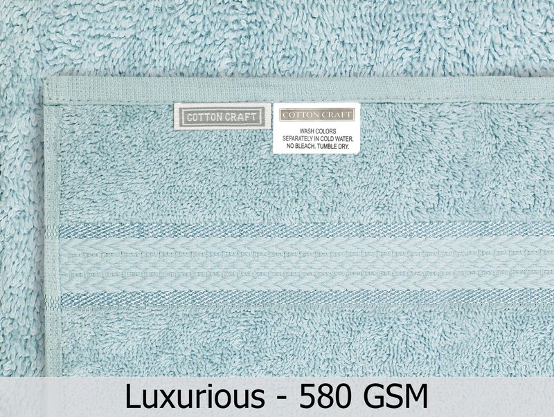 COTTON CRAFT Ultra Soft 6 Piece Towel Set - 2 Large Bath Towels, 2 Hand Towels, 2 Washcloths - Absorbent 580 GSM Quick Dry Everyday Luxury Hotel Bathroom Spa Gym Shower Pool - 100% Cotton - Light Blue