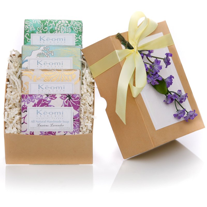 Organic Luxury Handmade 4 Bar Soap Gift Set by KEOMI NATURALS - WONDERFUL MOTHERS DAY GIFT - Gift Boxed & Ready to Give - PAMPER THEM w/LUXURY WHILE LIFTING THEIR SPIRITS