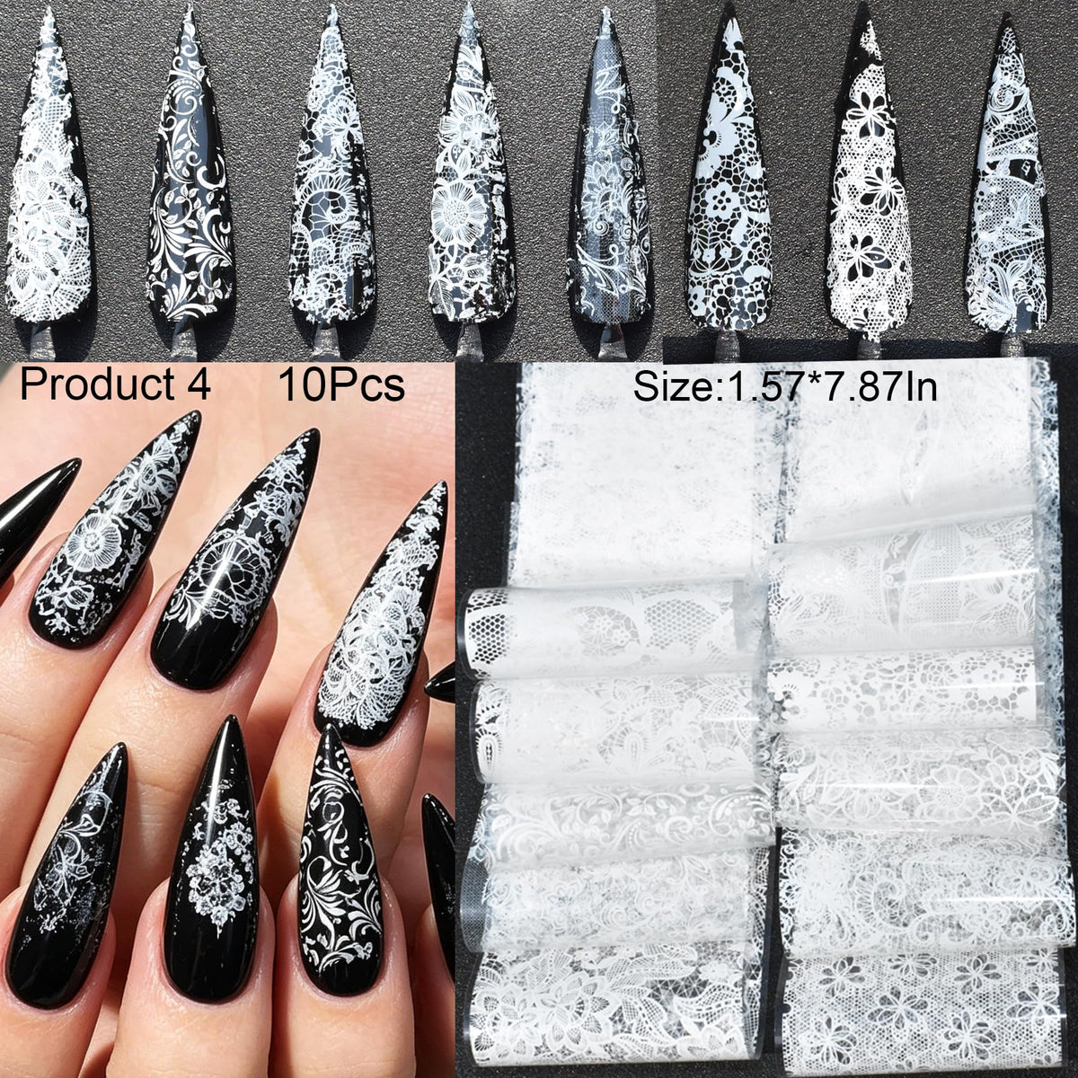 58 Sheets Nail Art Transfer Foil Stickers, 1.57x7.87In Flower Lace Holographic Nail Foil, Iridescent Floral Lace Nail Decals for Women Girls DIY Nail Art Decorations