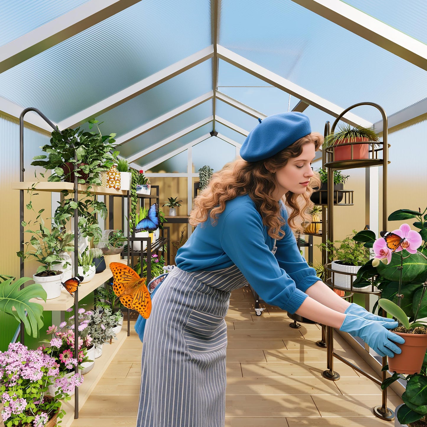 6X8 FT Outdoor Polycarbonate Greenhouse, Sturdy Aluminum Frame, Adjustable Roof Vent, Ideal for Backyard, Patio, or Garden, All-Weather Green House for Growing Plants and Vegetables