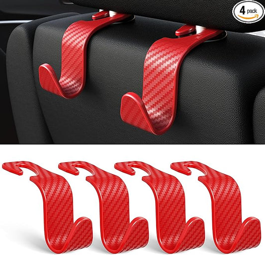 Amooca Car Seat Headrest Hook 4 Pack Hanger Universal Vehicle Car Storage Organizer for Handbag Purse Coat S Type Checkered Red