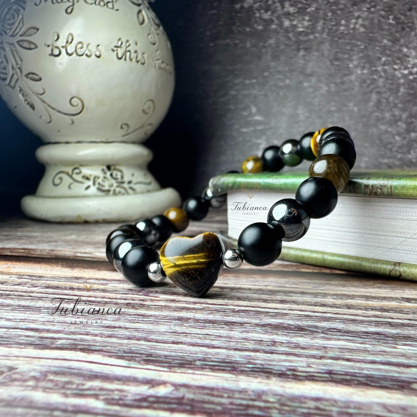 TUBIANCA Triple Protection Bracelet – Tiger Eye, Hematite & Black Onyx Crystal for Energy Shield, Confidence, Grounding & Spiritual Balance – Handmade Unisex Healing Jewelry