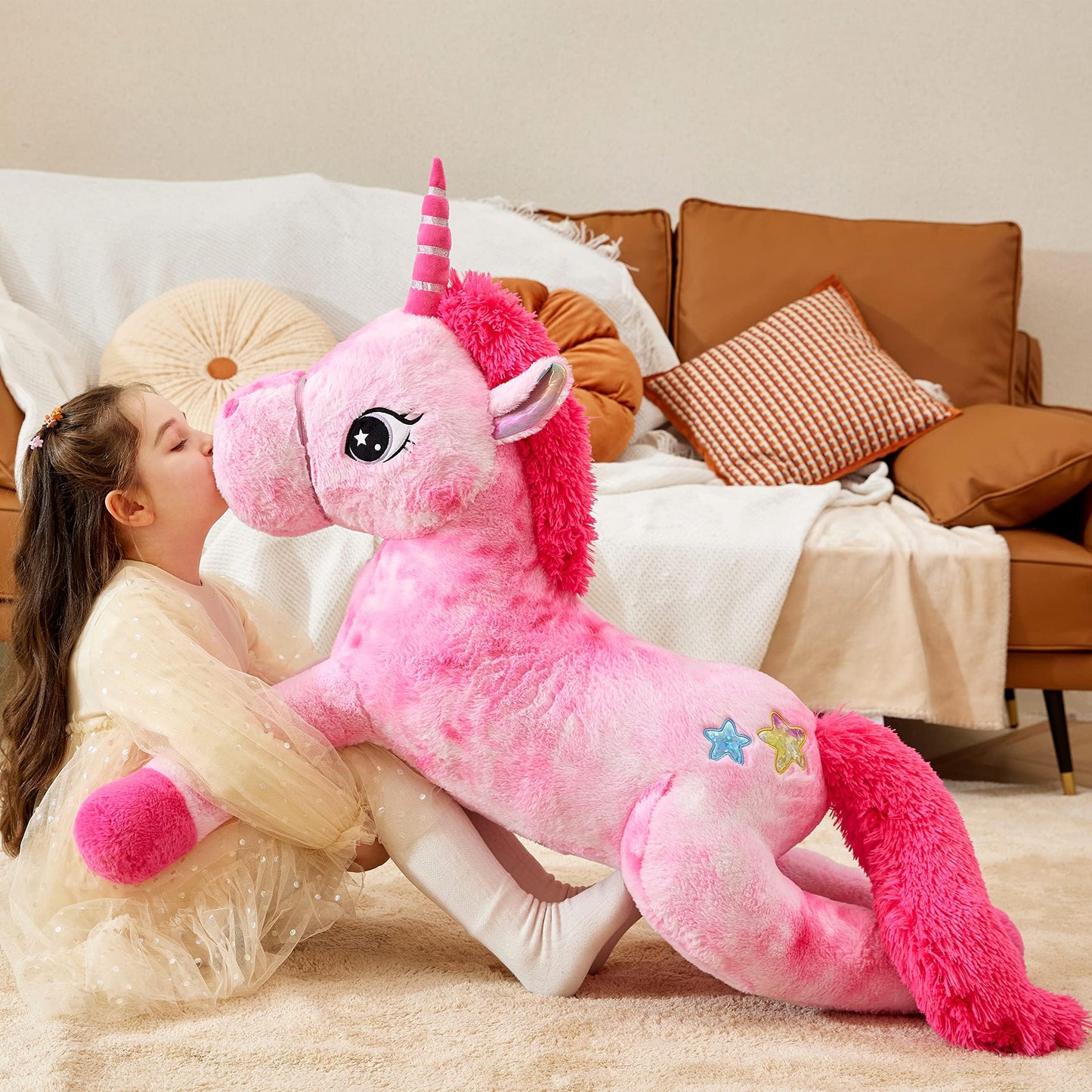 IKASA Giant Unicorn Stuffed Animal Plush Toys, Licorne Soft Toy Large Cute Huge Big Size Jumbo Kawaii Fluffy Plushy Fat Oversized Plushie,Gifts for Kids Girls (Pink, 43 inches)