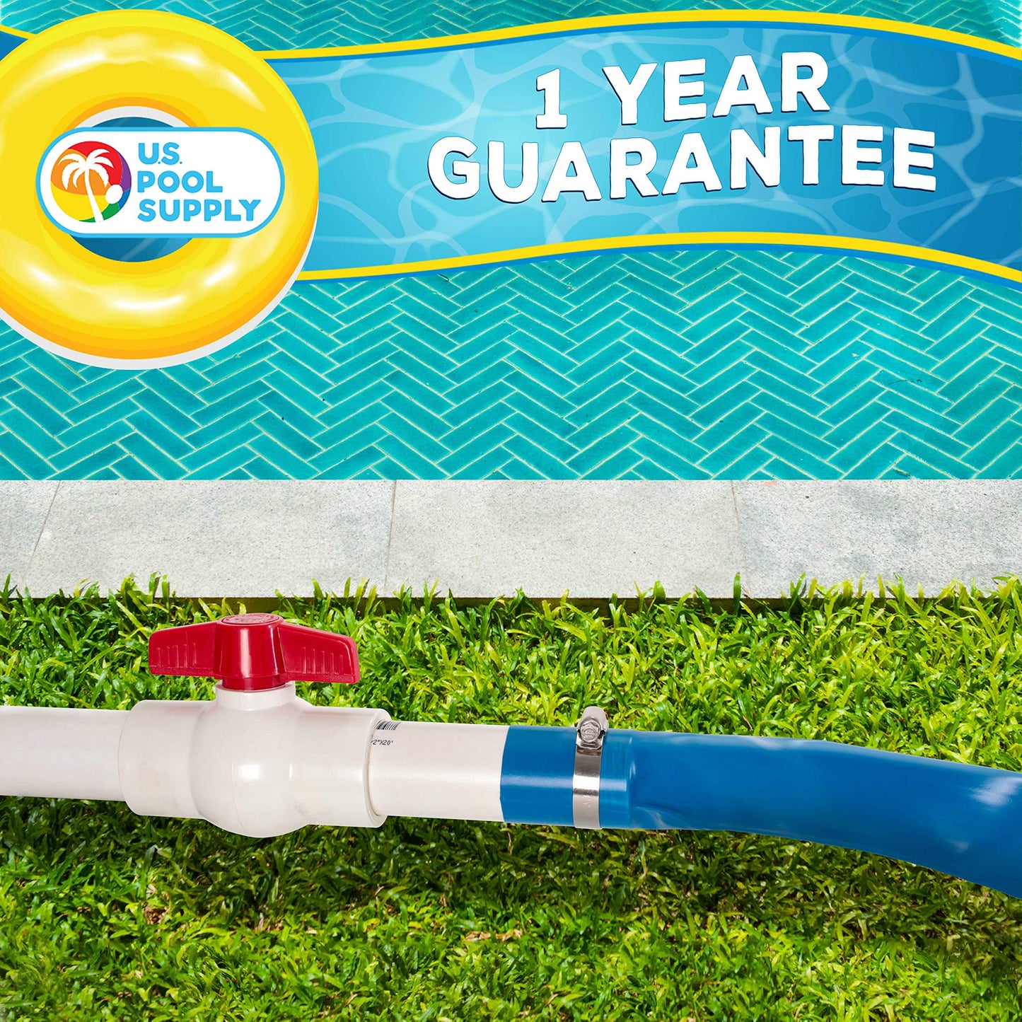 U.S. Pool Supply Pool Backwash Hose 2" x 100', Pool Drain Hose, Drainage Hose, Sump Pump Discharge Hose, Heavy-Duty Inground Pool, Flexible Lay Flat Filter Pump Draining, Clamp