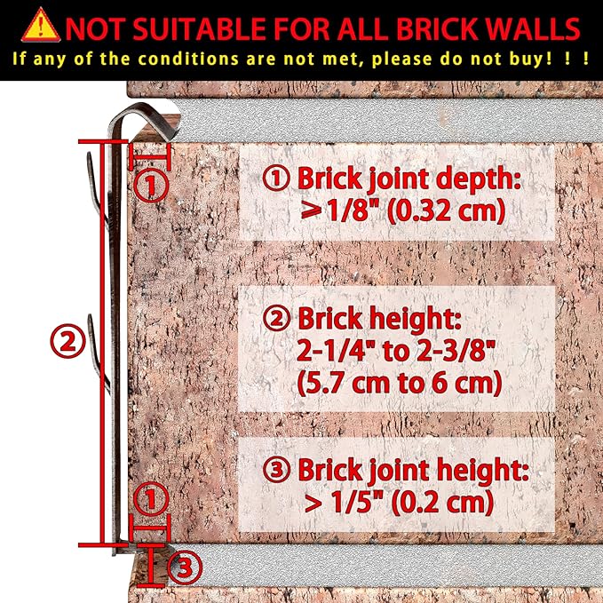 Booda Brand Brick Hook Clips (12 PCS) for Hanging Outdoors, Brick Hangers Fit Standard Size Brick 2-1/4" to 2-3/8" in Height, Heavy-Duty Brick Siding Clips Wall Hangers for Hanging No Drill and Nails