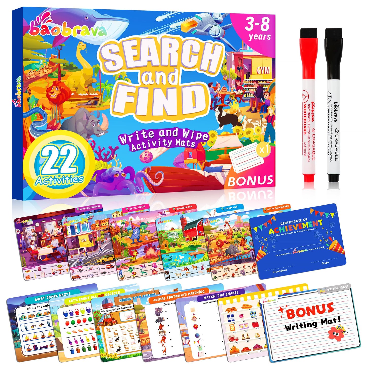 Search and Find: 22 Preschool Learning Activities for Kids 3-8 | Travel Games for Car and Airplane | Toddler Learning Toys | Board Games and Activitys Book for Kids | Back to School Gifts