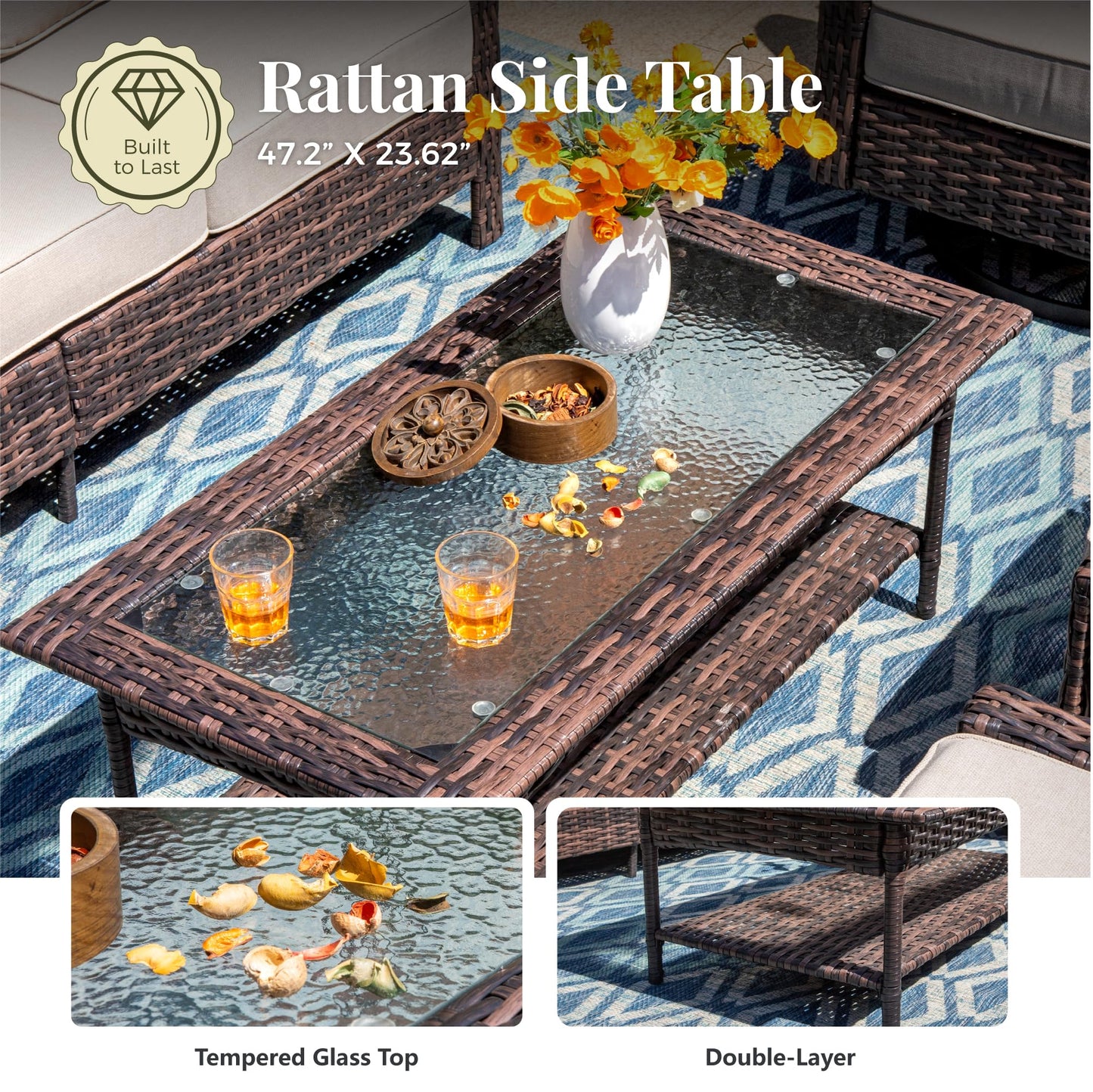 MIXPATIO 6-Piece Wicker Patio Furniture Set with Swivel Chairs, High Back Outdoor Sofa with 5.5-inch Thick Cushion, All-Weather Wicker Patio Conversation Set for Deck Yard Pool, Beige