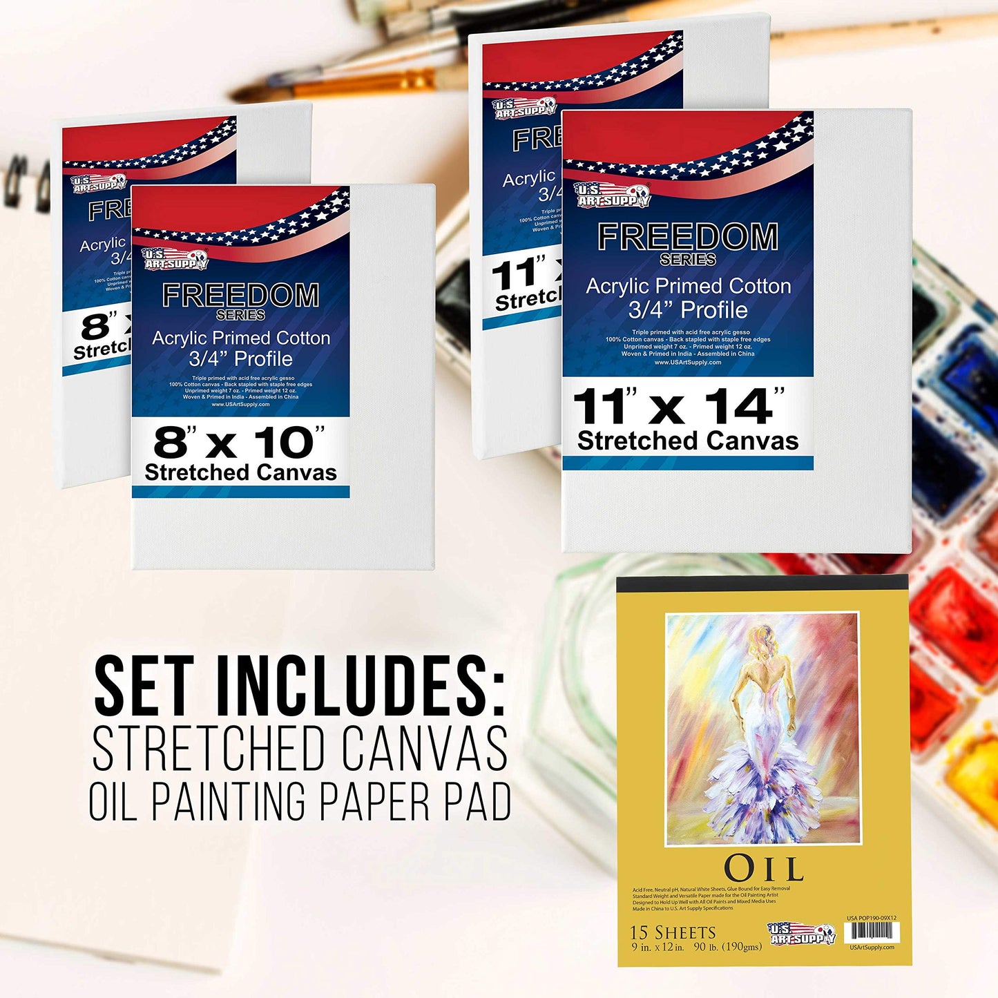 U.S. Art Supply 70-Piece Artist Oil Painting Set with Aluminum Field Easel, Wood Table Easel, 24 Oil Paint Colors, 37 Brushes, 2 Stretched Canvases, 6 Canvas Panels, Painting Pad, Palette & More