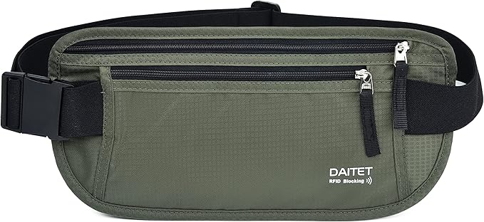 RFID Blocking Money Belt for Men Women, Slim Fanny Pack for TravelÃ¯Â¼ÂRunning,Conceal Waist Wallet for Passport Holder,Phone,Cash(Black Dark Olive Green)
