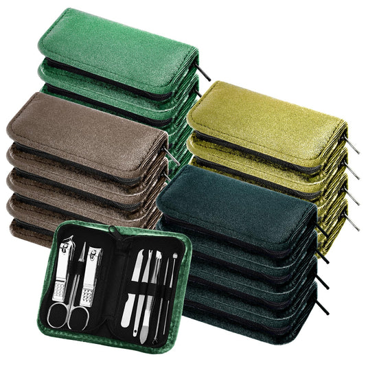 Coume 24 Sets Mini Manicure Set Bulk for Women Men Gifts for Coworkers Nail Grooming Kit 8 in 1 Nail Clippers Kit Luxurious Travel Case Stainless Steel Nails Clipper Set(Green Series)